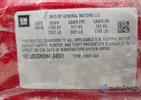 2017 Chevrolet Sonic Lt Auto from USA, damaged, VIN 1G1JD5SH0H4104591